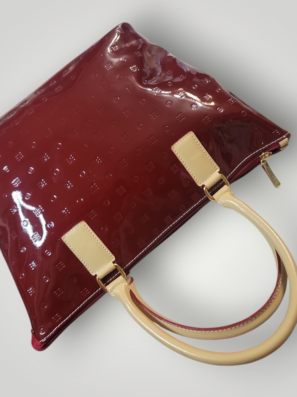 Arcadia Red Patent Tote with Cream Handles - Picture 6 of 10